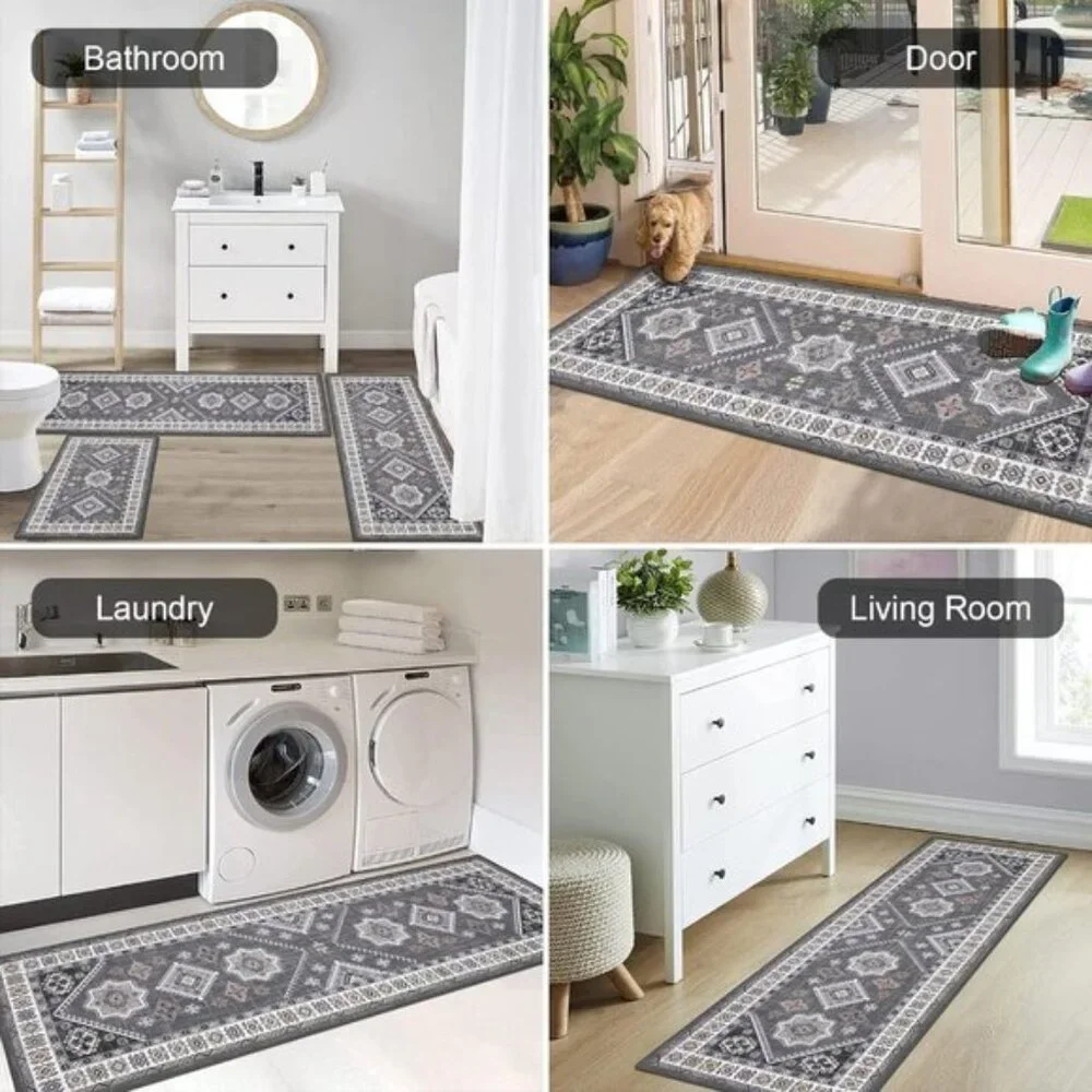 New 3-Piece Boho Kitchen Rug Set, Non-Slip, Washable Mats for Kitchen & Hallway